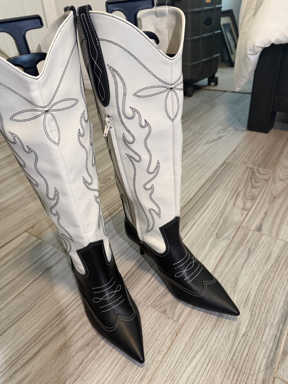 INC International Concepts Black and White Western Knee-High Heeled Boots